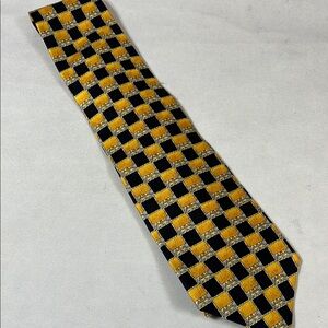 Raphael Roma-Milano Gold & Black Checkerboard Handmade 100% Silk Tie 59"